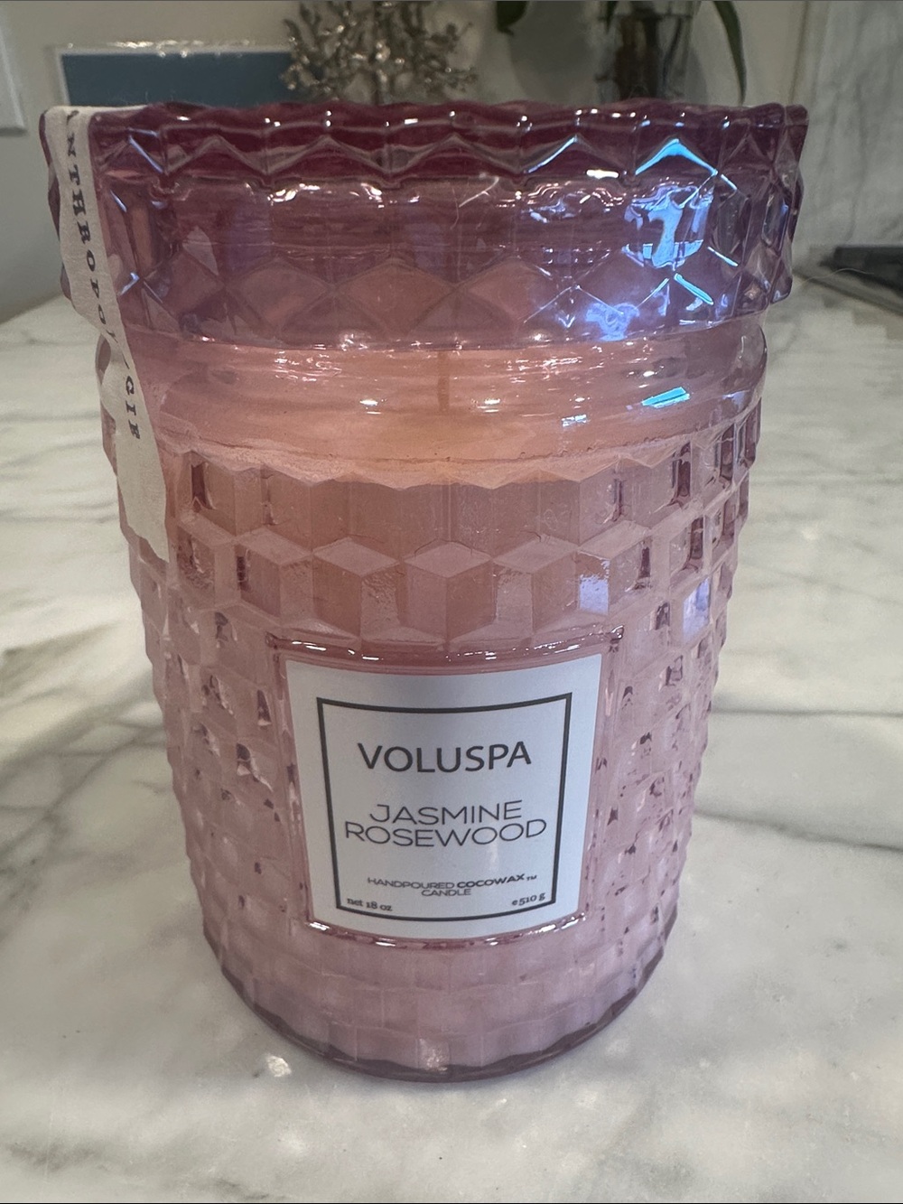 Voluspa Pink Textured Glass Jasmine Rosewood Candle